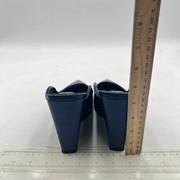 Wansseny Dark Blue Pointed Toe Wedge High Heel Mules Slip On Ladies Dressy Shoe - Picture 5 of 8